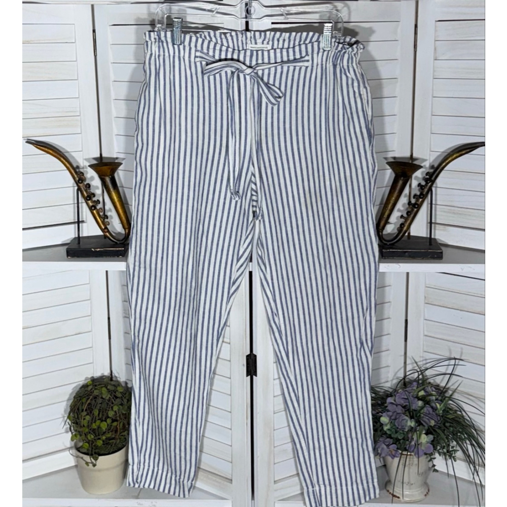 Beach Lundi beach pants cotton blue white striped wide legs elastic waist sz M